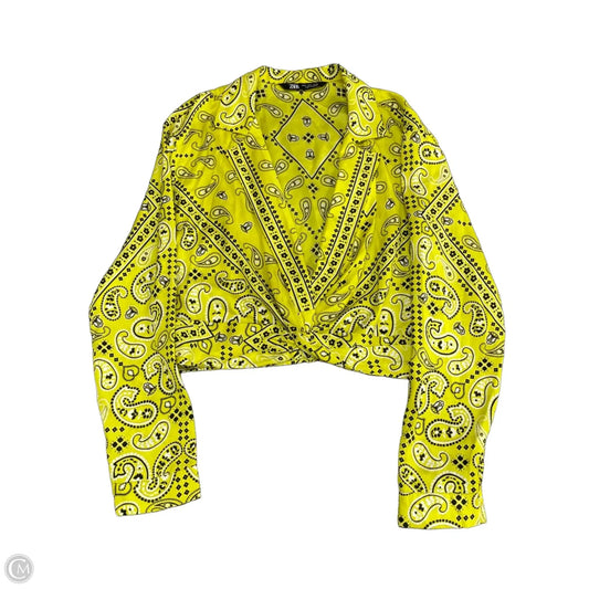 Blouse Long Sleeve By Zara In Black & Yellow, Size: S