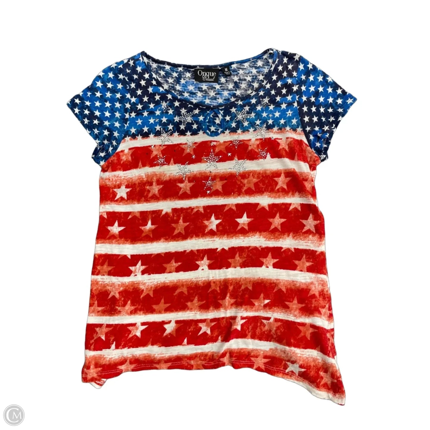 Top Short Sleeve By Onque In Blue Red & White, Size: M