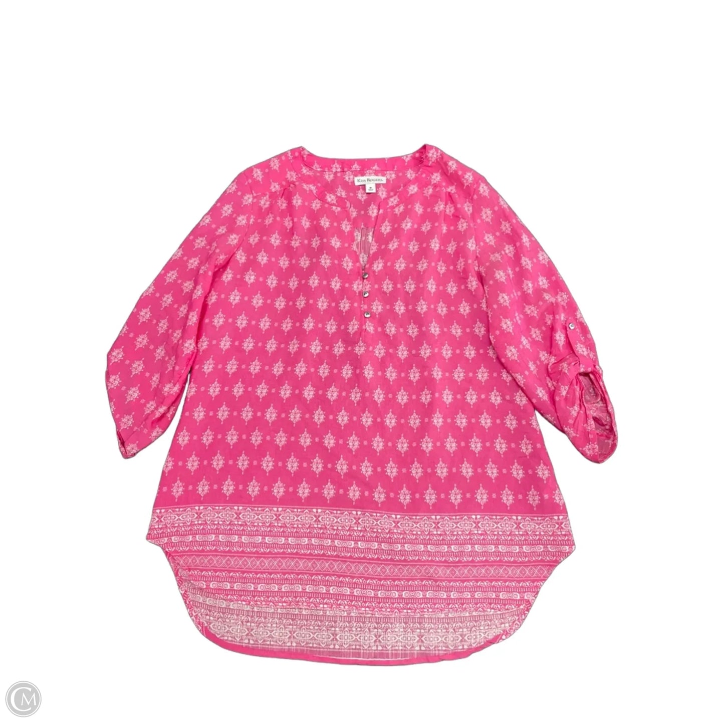 Tunic 3/4 Sleeve By Kim Rogers In Pink & White, Size: M