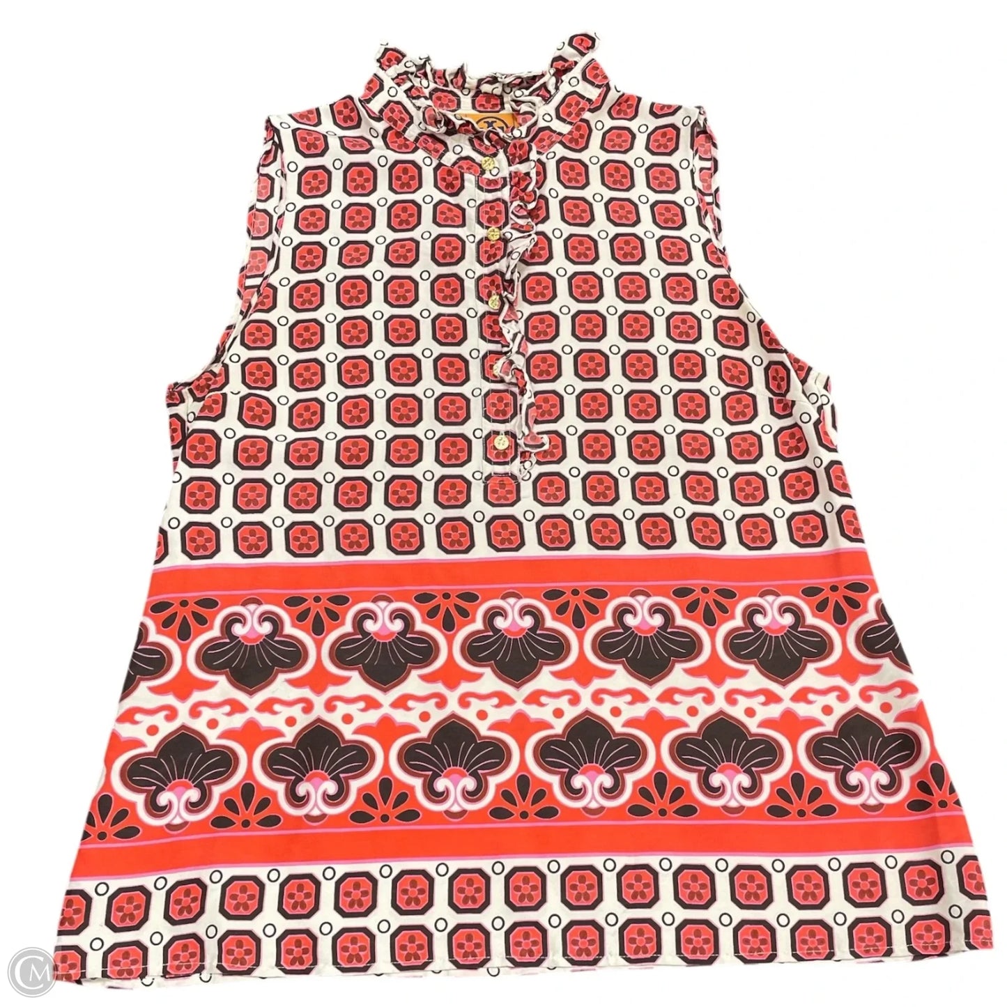 Top Sleeveless Designer By Tory Burch In Cream & Orange, Size: 14