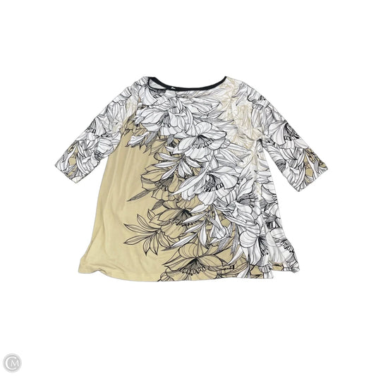 Top 3/4 Sleeve By Susan Graver In Tan & White, Size: 1x