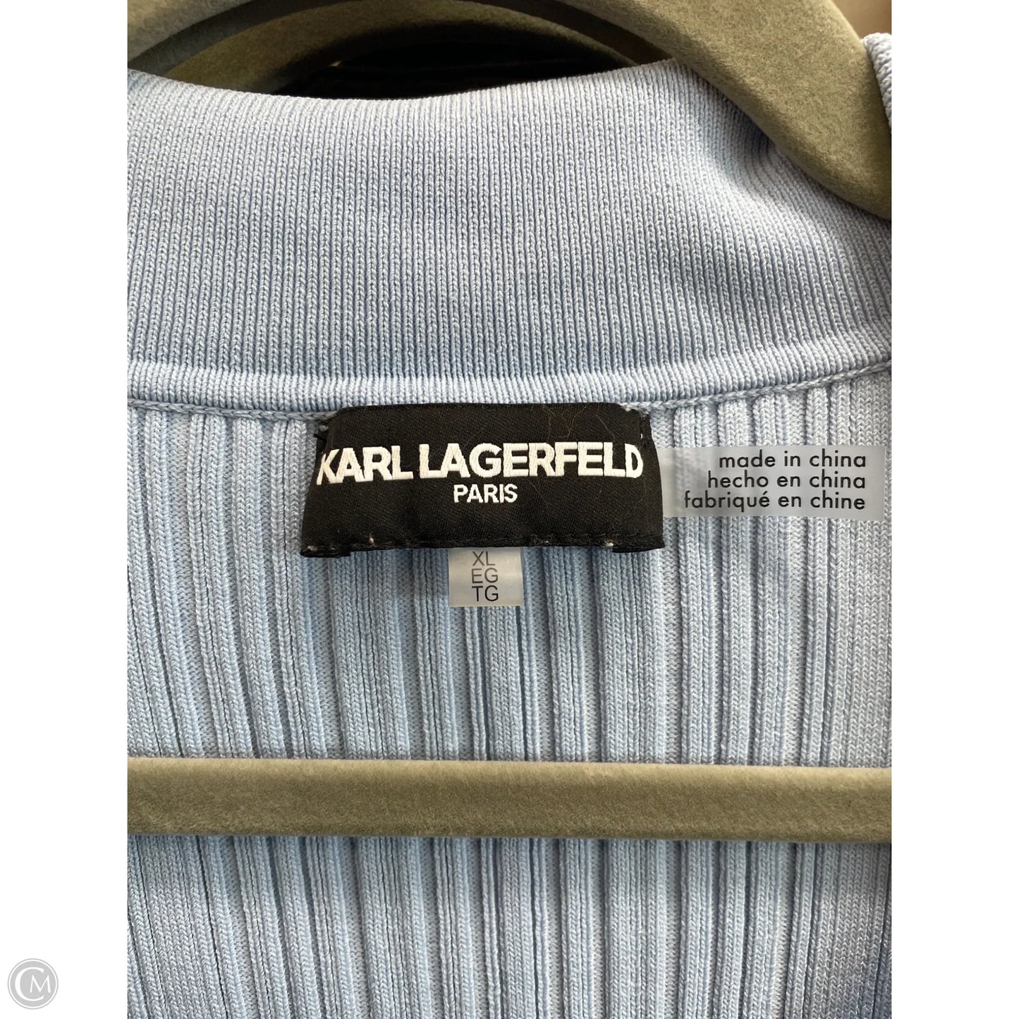 Top Short Sleeve Designer By Karl Lagerfeld In Blue, Size: Xl