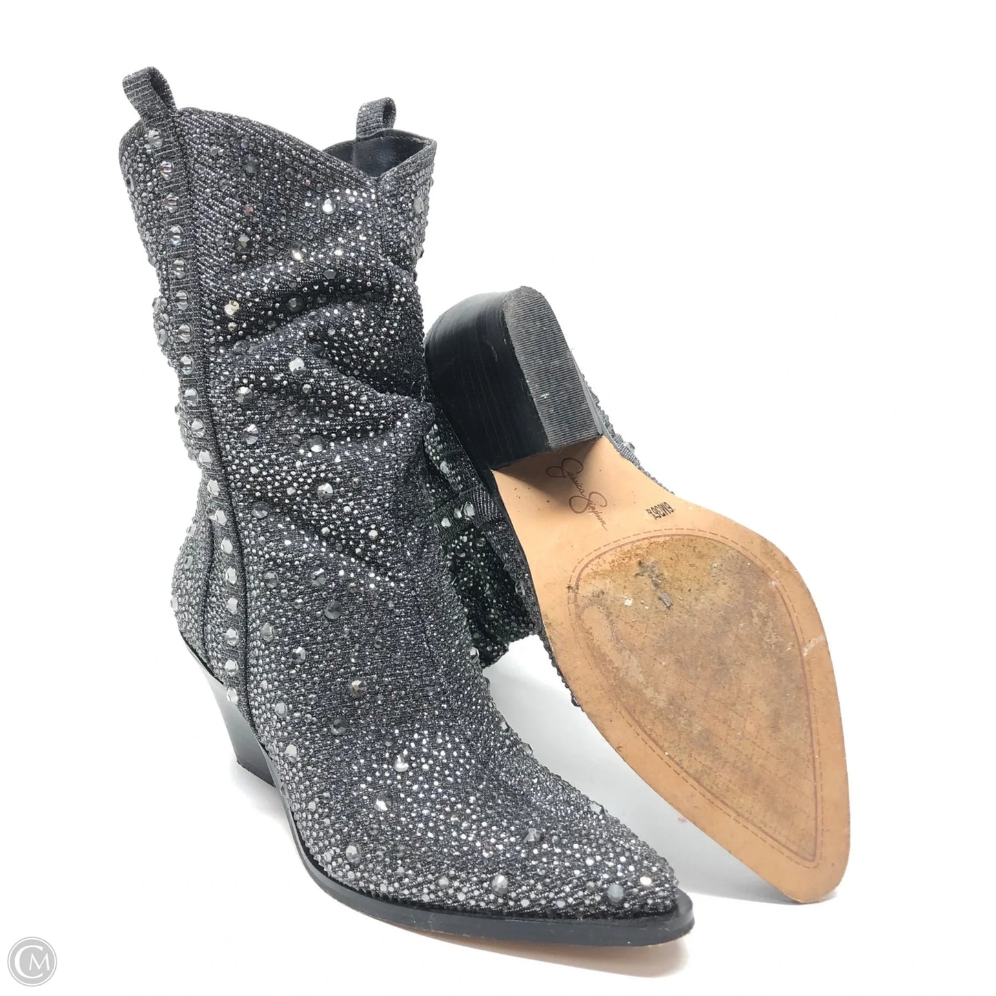 Boots Ankle Heels By Jessica Simpson In Black & Silver, Size: 6