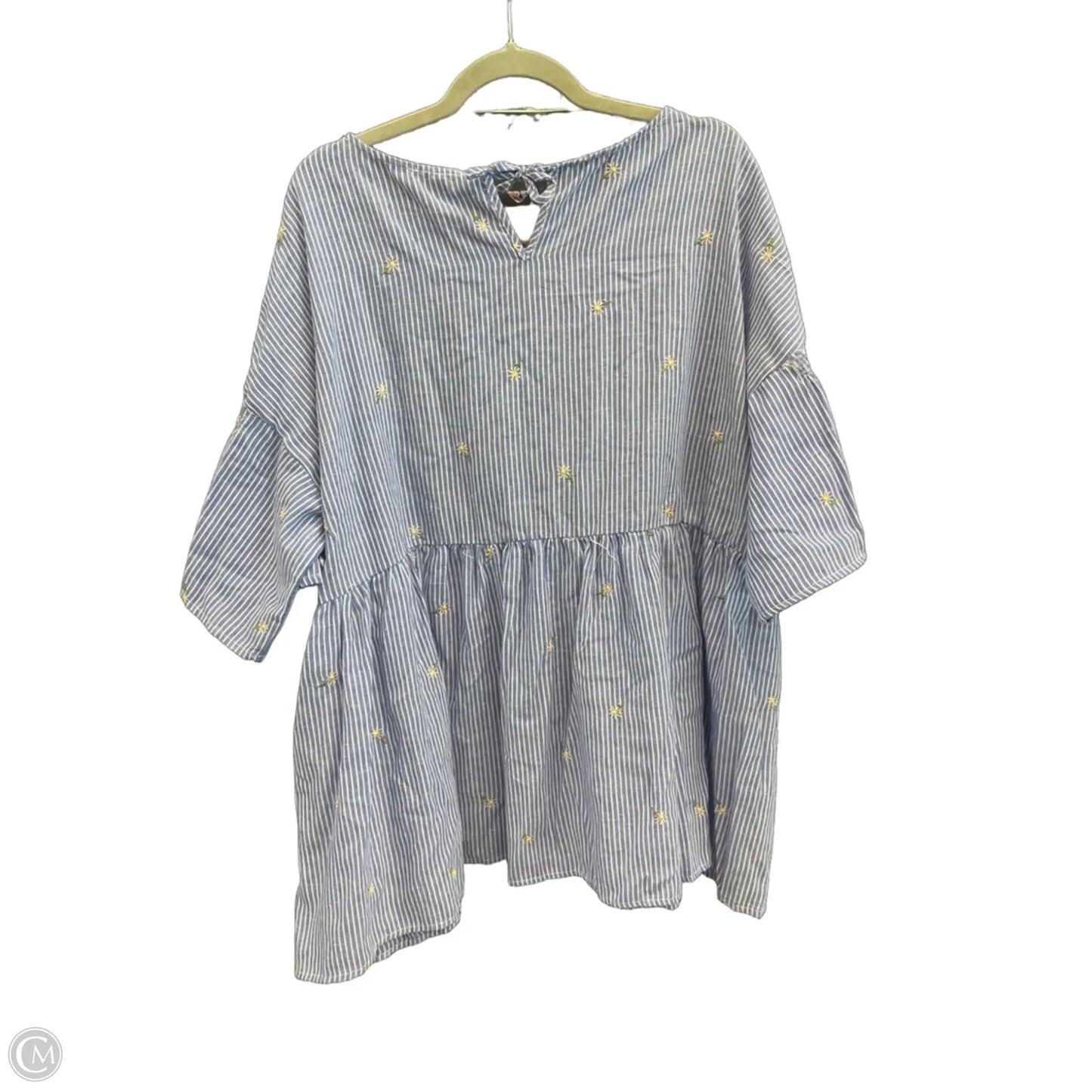 Top Short Sleeve By Suzanne Betro In Blue & White, Size: 3x