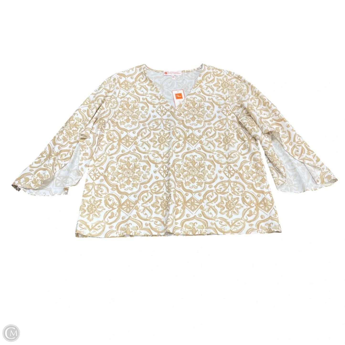 Top Long Sleeve By Jude Connally In Tan & White, Size: M