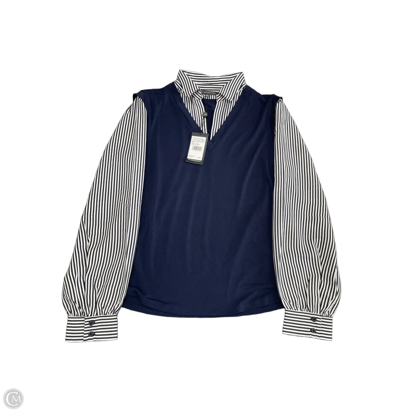 Top Long Sleeve By Adrianna Papell In Blue & White, Size: M
