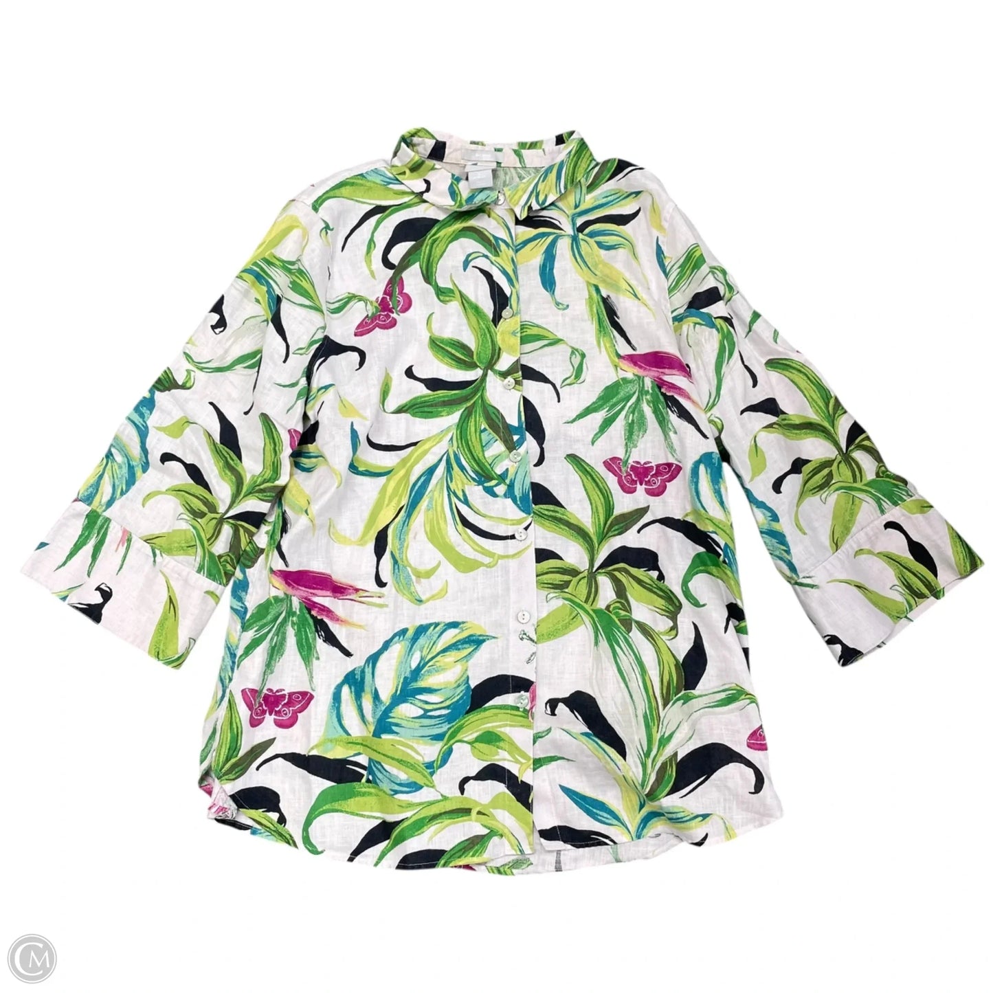 Blouse Long Sleeve By Chicos In Floral Print, Size: L