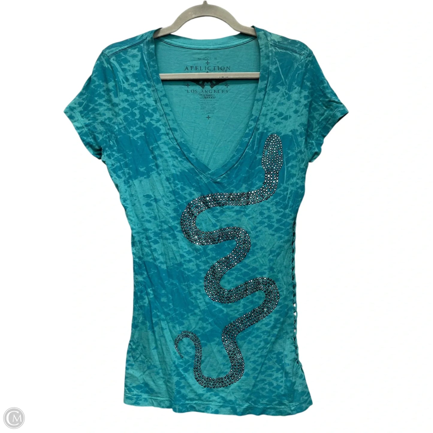 Top Short Sleeve By Affliction In Aqua, Size: M