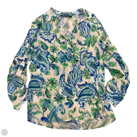 Top Long Sleeve By Zara In Blue & Green, Size: L