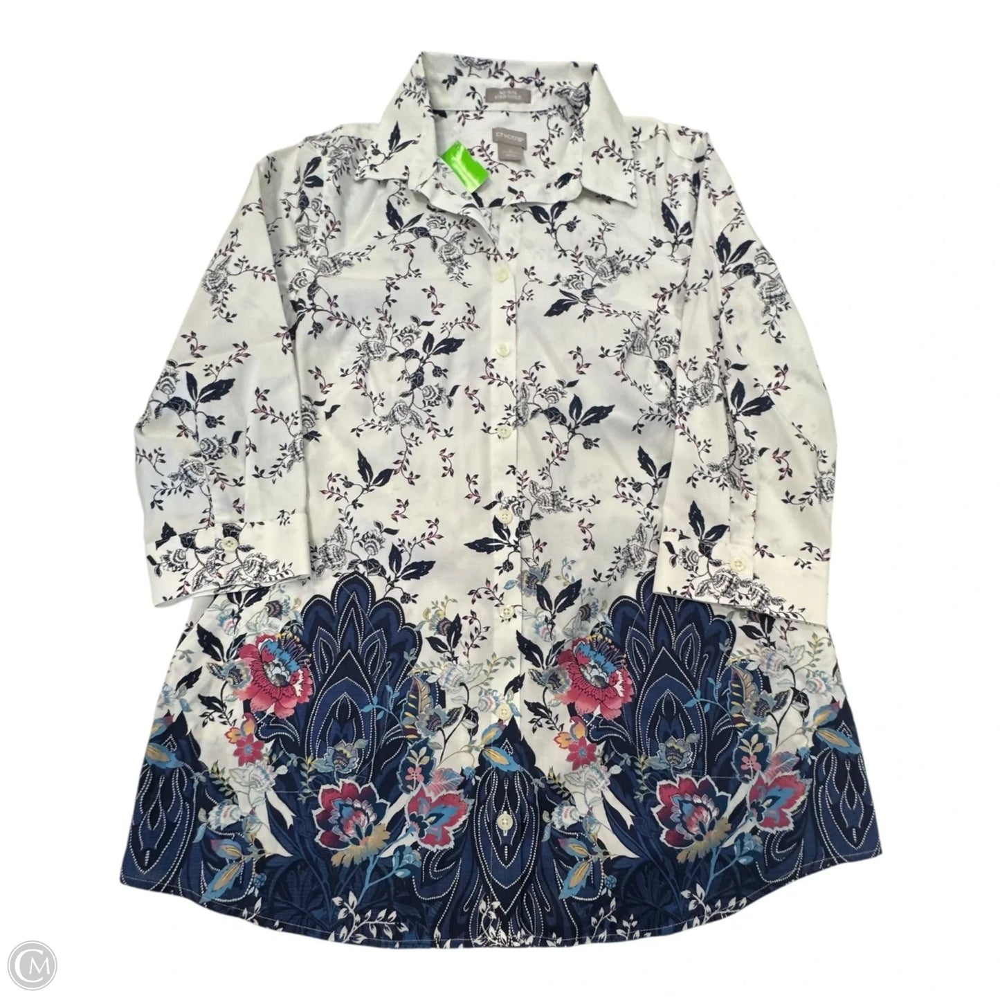 Top Long Sleeve By Chicos In Blue & White, Size: S