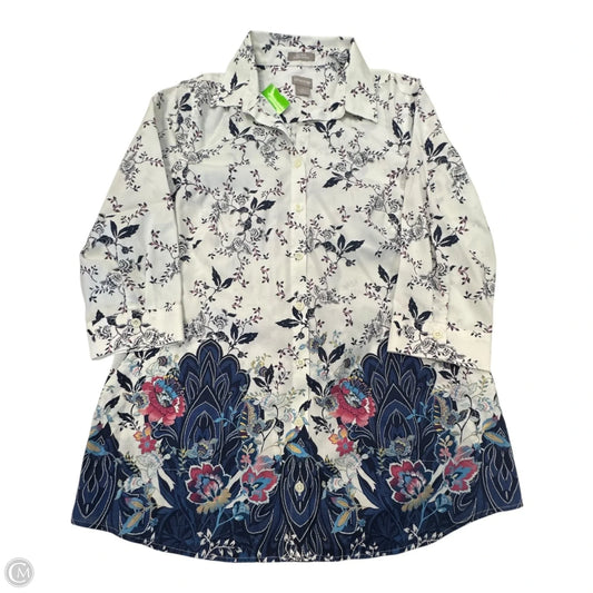 Top Long Sleeve By Chicos In Blue & White, Size: S