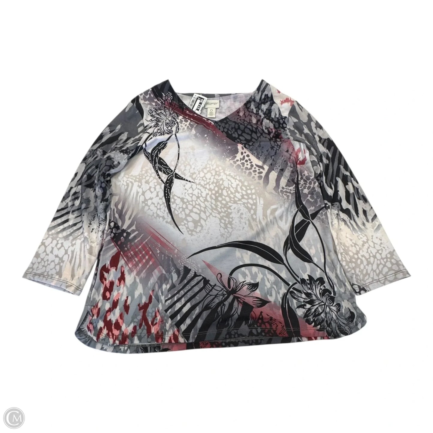 Top Long Sleeve By Chicos In Grey & Red, Size: S