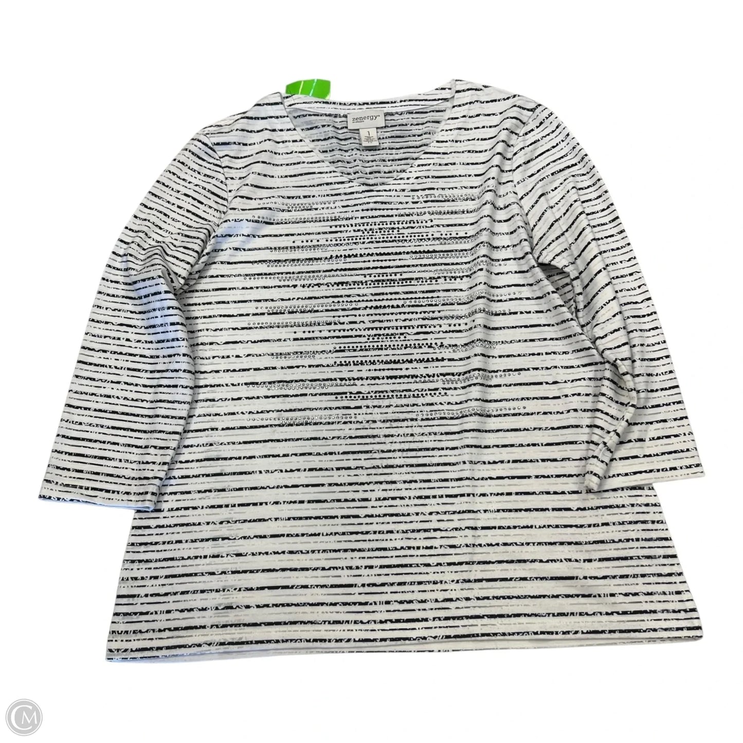 Top Long Sleeve By Chicos In Black & White, Size: M