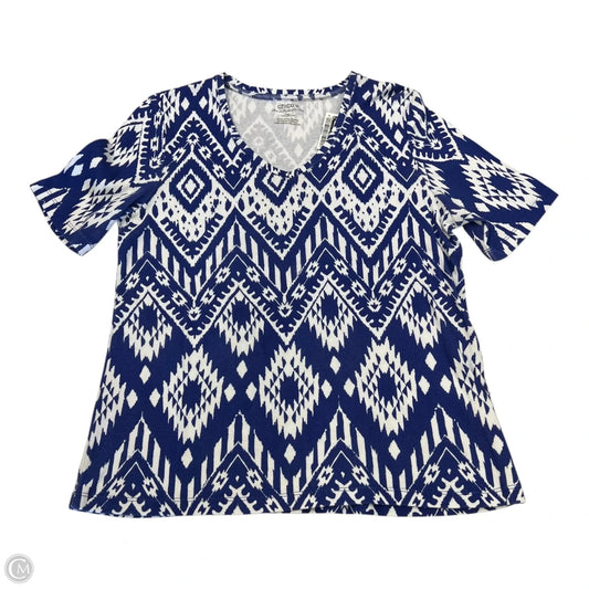 Top Short Sleeve Basic By Chicos In Blue & White, Size: M