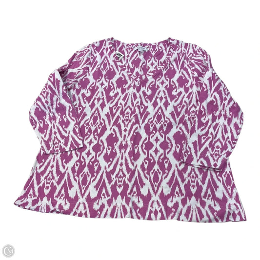 Top 3/4 Sleeve By Chicos In Pink & White, Size: L
