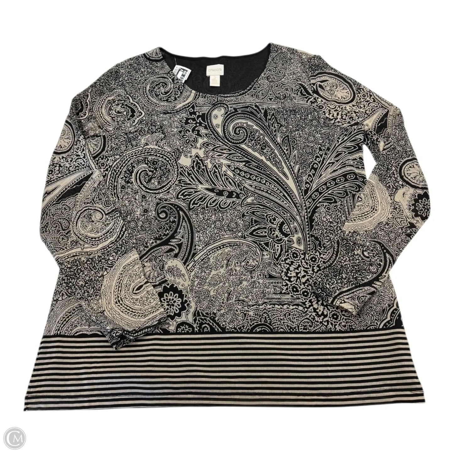 Top Long Sleeve By Chicos In Black & White, Size: L