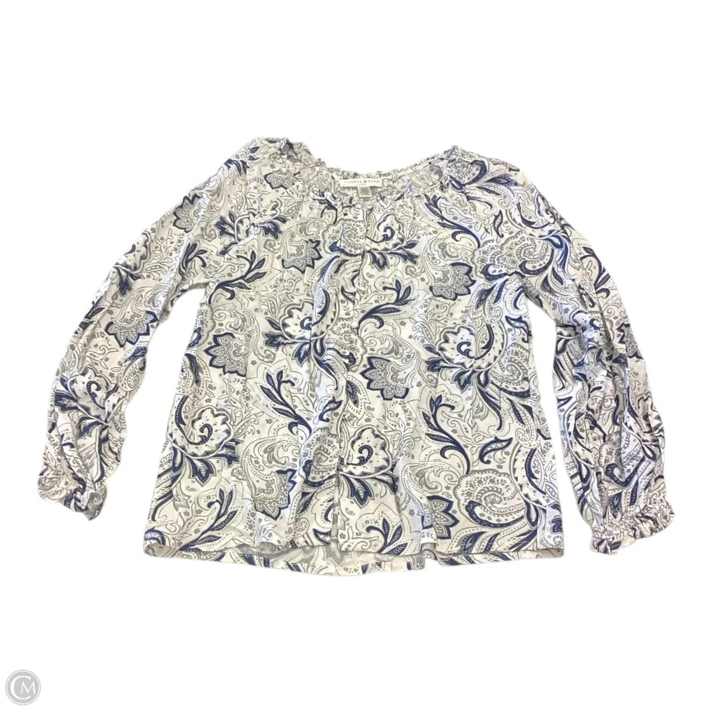 Top Long Sleeve By Spense In Blue & White, Size: S