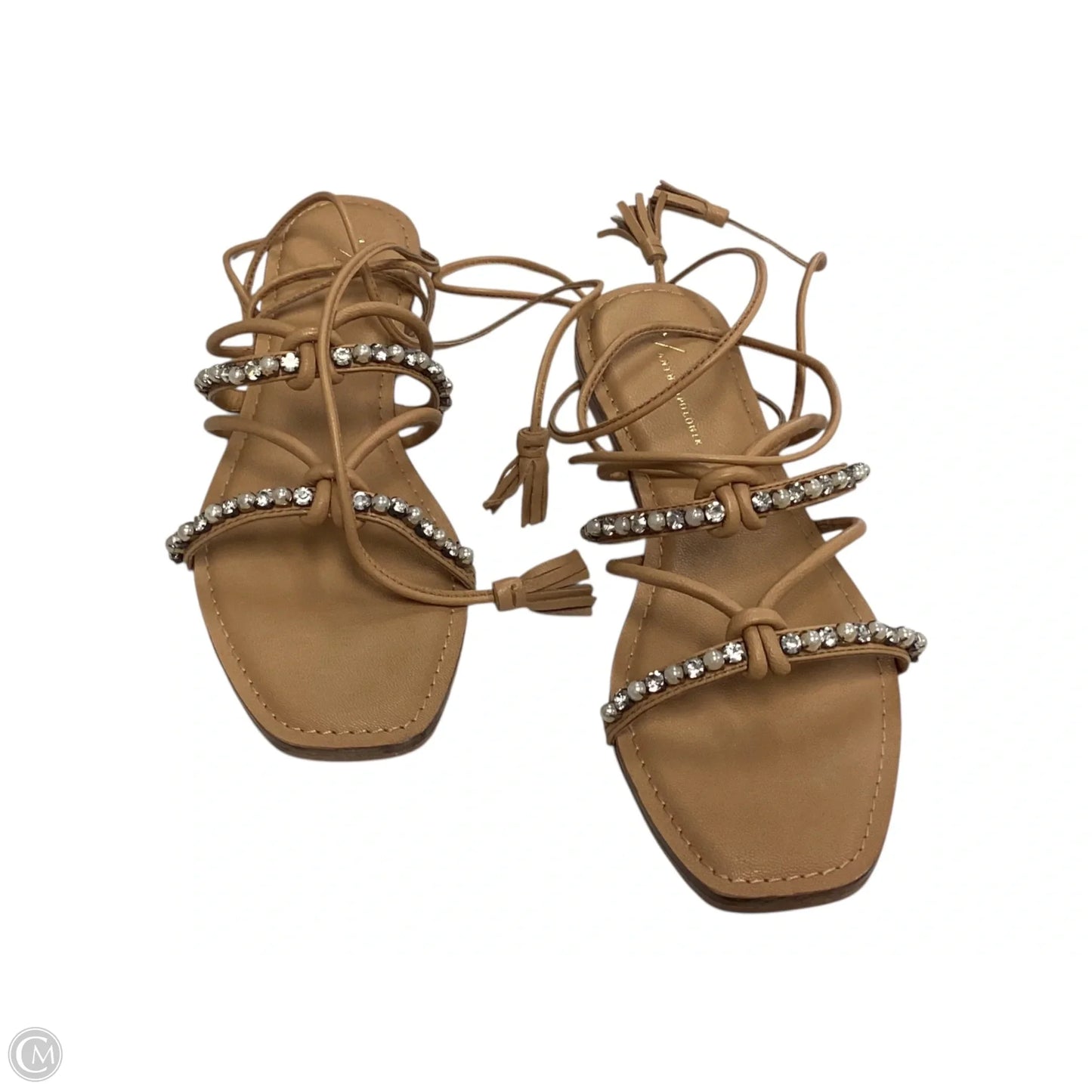 Sandals Flats By Anthropologie In Silver & Tan, Size: 8