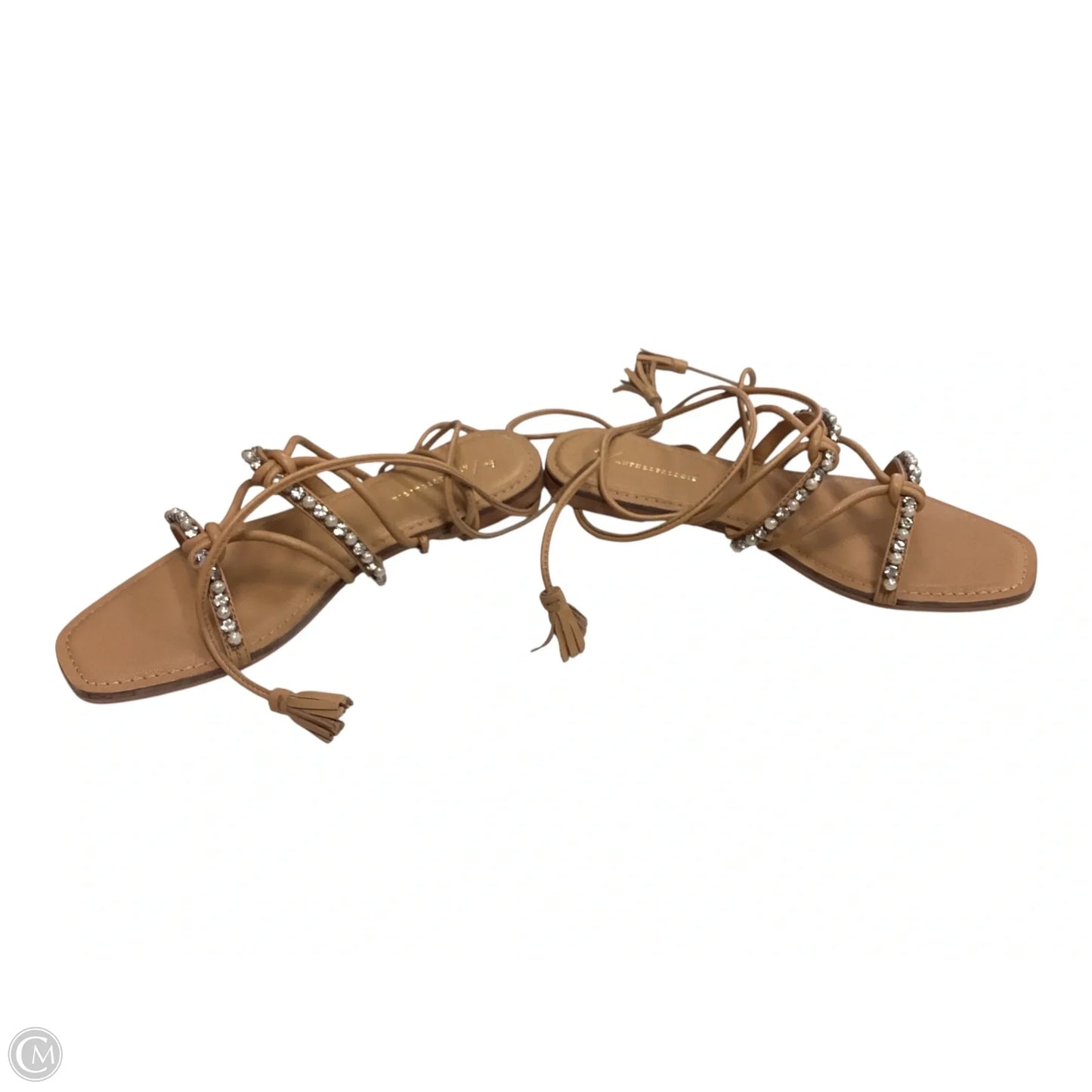 Sandals Flats By Anthropologie In Silver & Tan, Size: 8