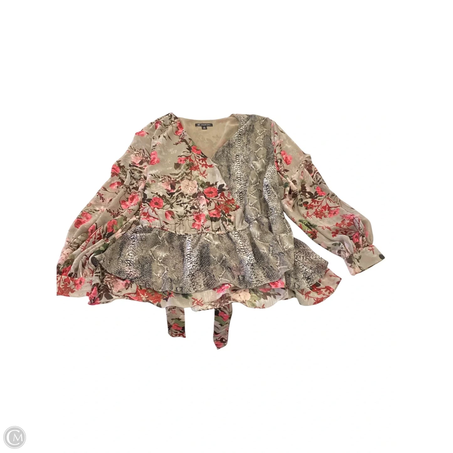 Top Long Sleeve By Inc In Brown & Red, Size: 3x
