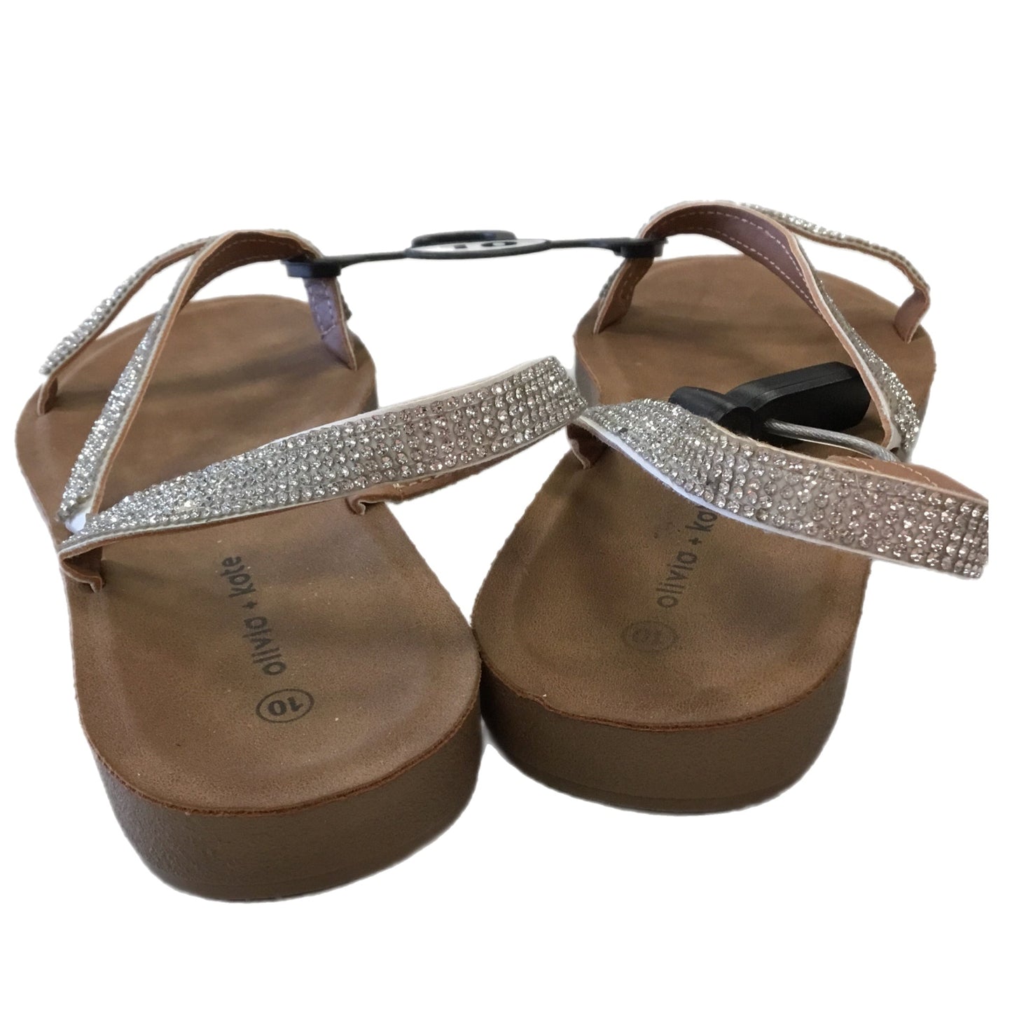 Sandals Flats By Clothes Mentor In Brown & White, Size: 10