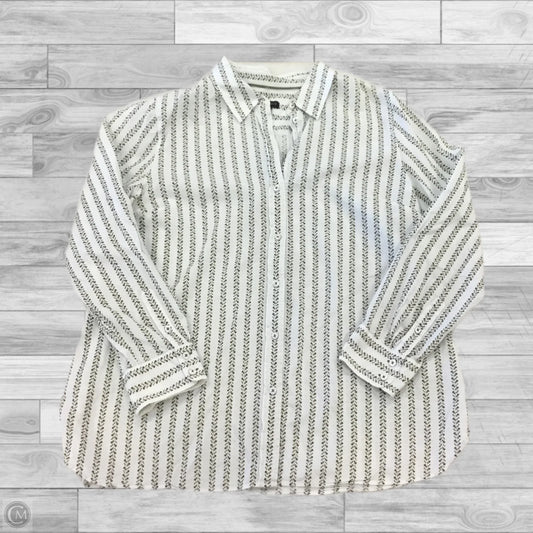 Top Long Sleeve By Talbots In Green & White, Size: Xl