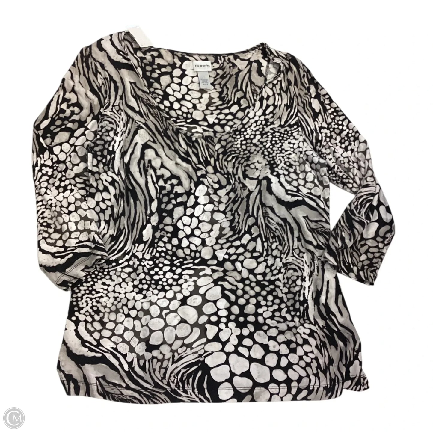 Top 3/4 Sleeve By Chicos In Brown & Cream, Size: 2