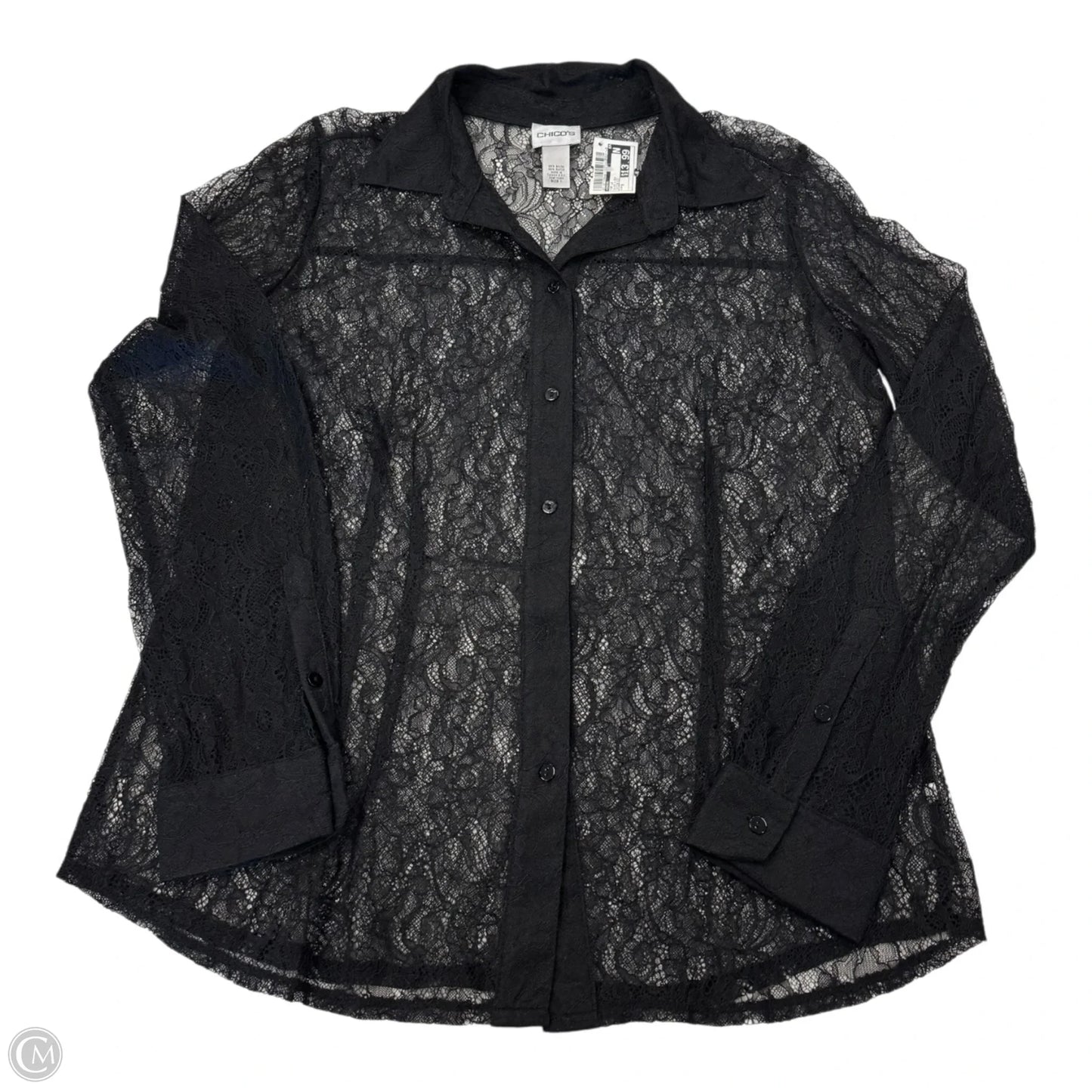 Top Long Sleeve By Chicos In Black & Cream, Size: M