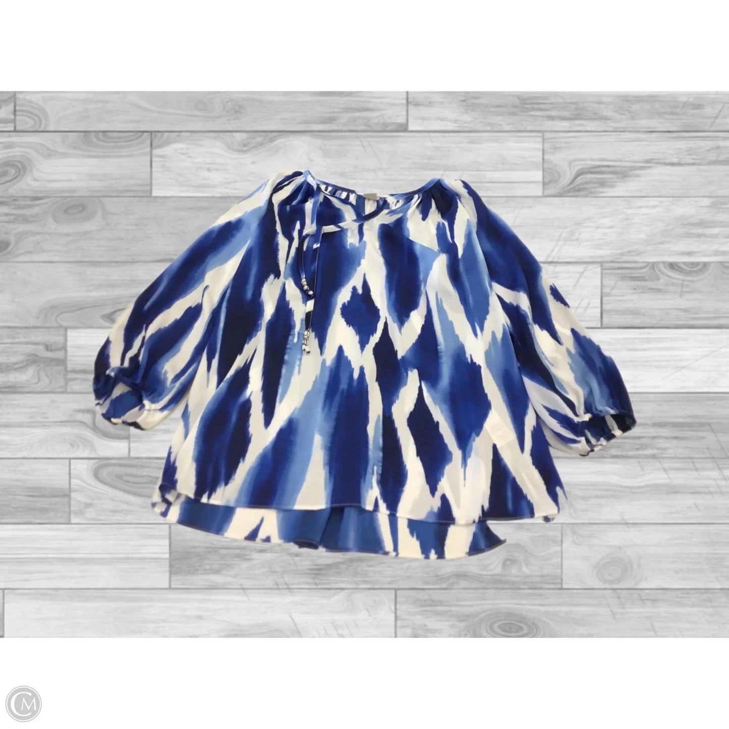 Top Long Sleeve By Chicos In Blue & White, Size: M