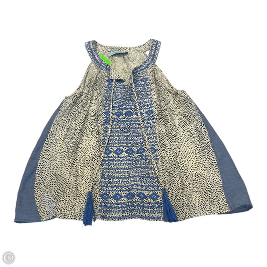 Top Sleeveless By Clothes Mentor In Blue & Cream, Size: L