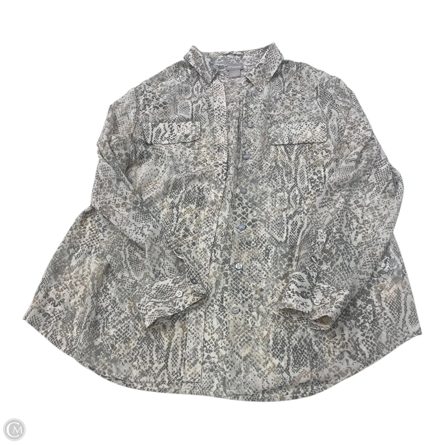 Top Long Sleeve By Chicos In Snakeskin Print, Size: M