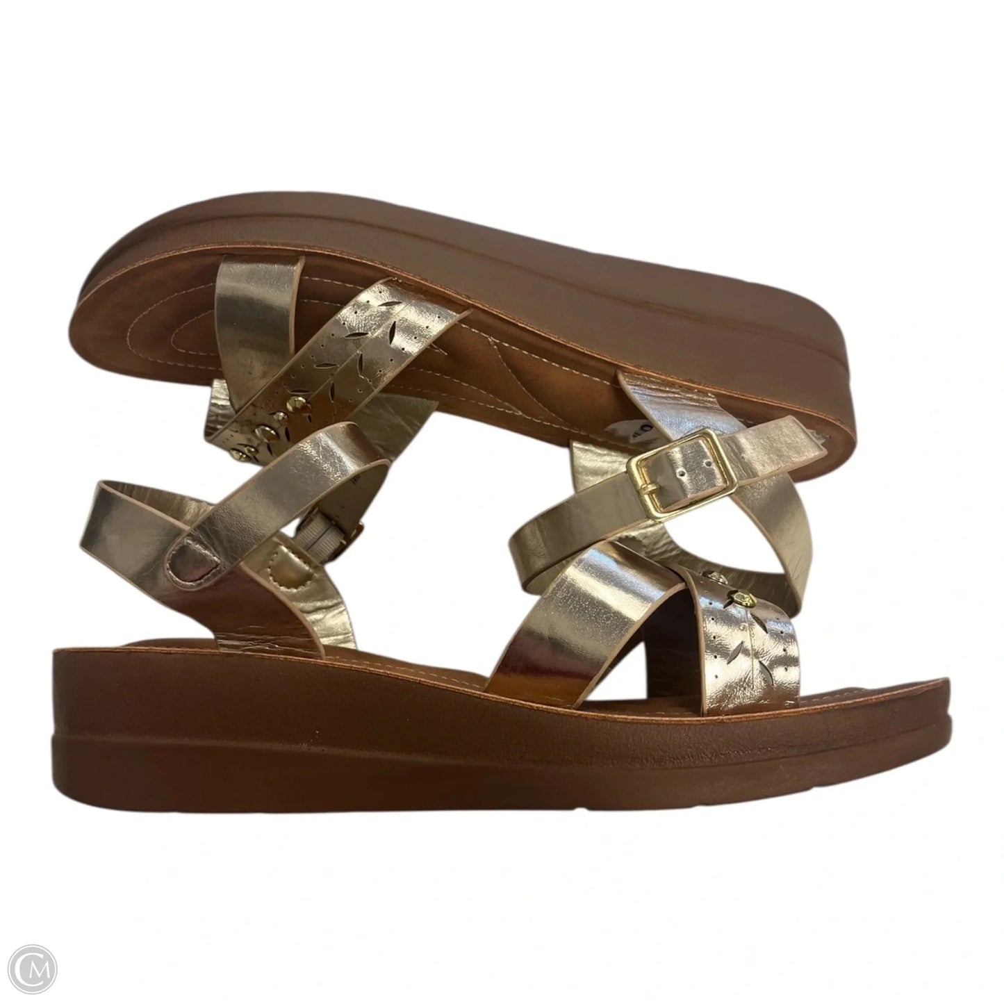 Sandals Heels Wedge By Annie In Gold, Size: 8.5