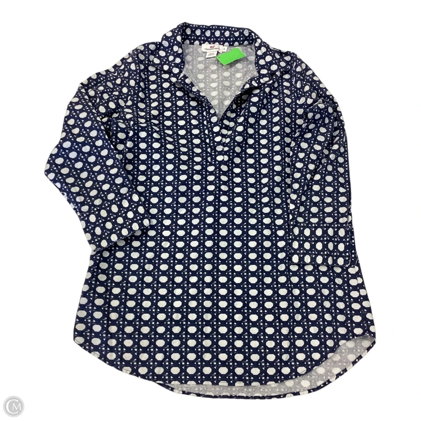 Top Long Sleeve By Vineyard Vines In Blue & Cream, Size: S