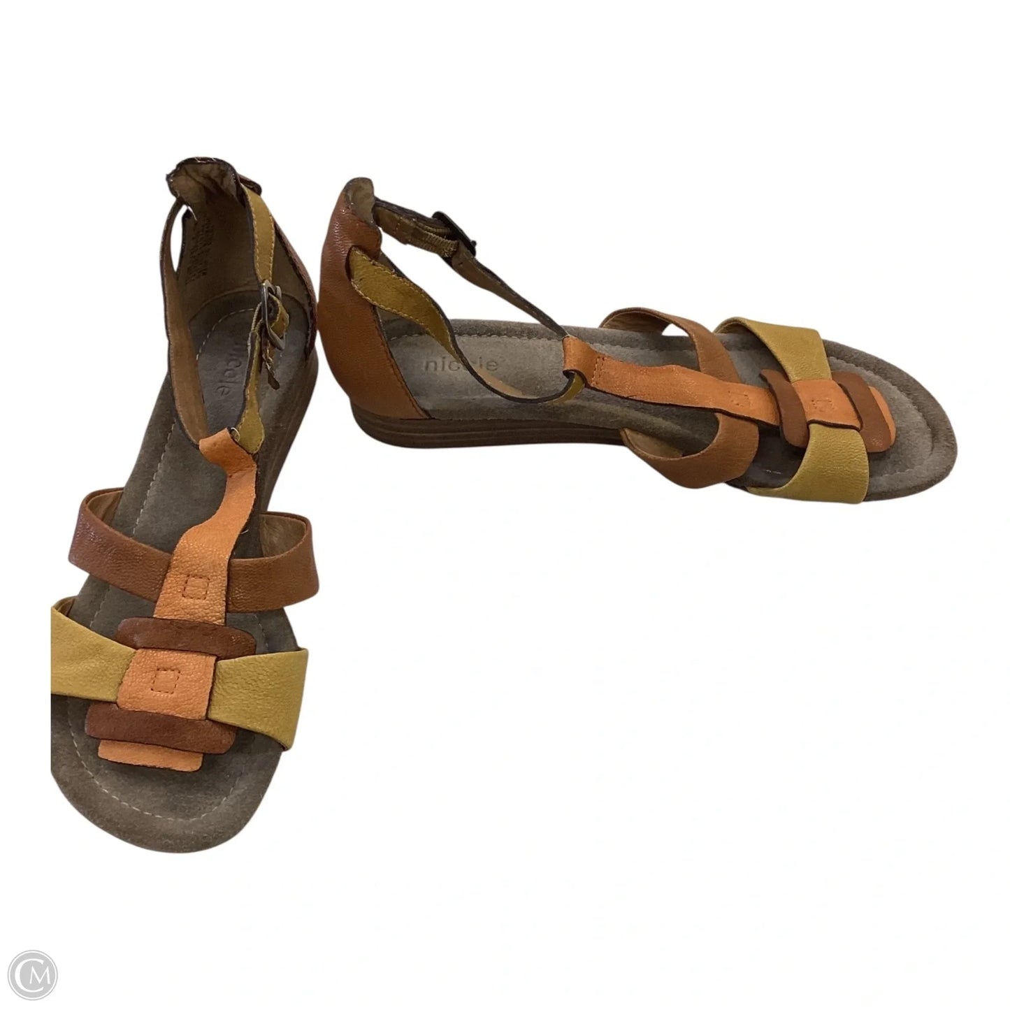 Sandals Flats By Nicole In Brown & Yellow, Size: 7.5