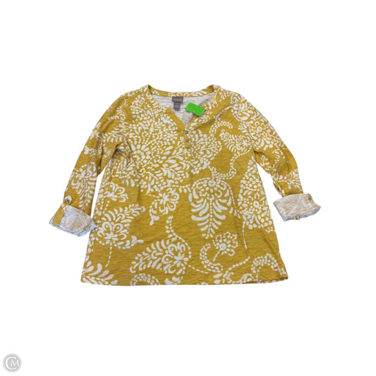 Top Long Sleeve By Chicos In White & Yellow, Size: M