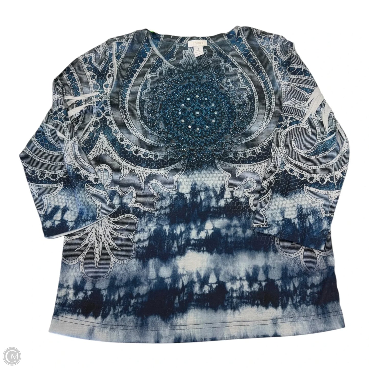 Top 3/4 Sleeve By Chicos In Blue & Cream, Size: M