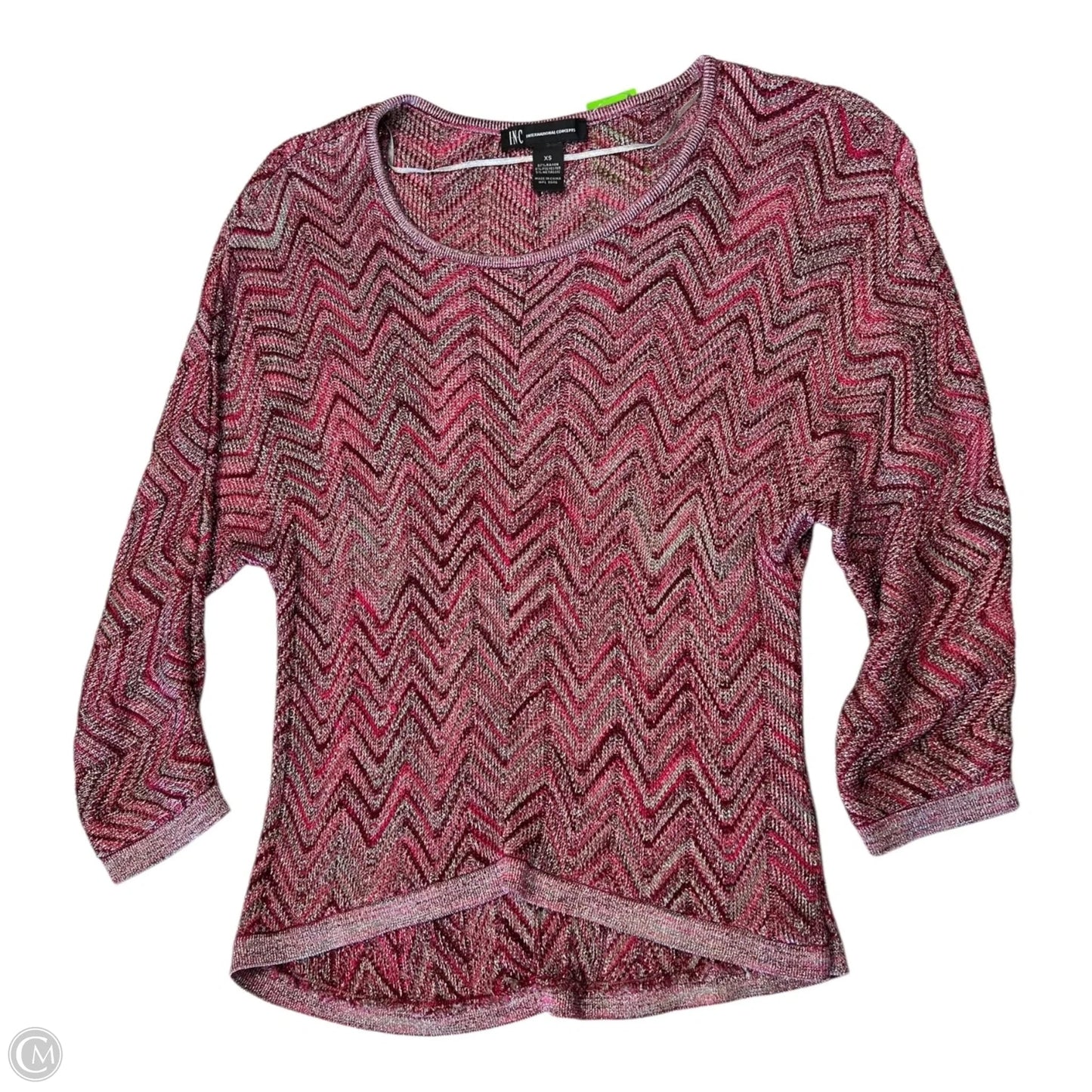 Top 3/4 Sleeve By Inc In Red & Silver, Size: Xs