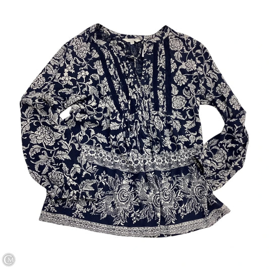 Top Long Sleeve By Lucky Brand In Blue & Cream, Size: S