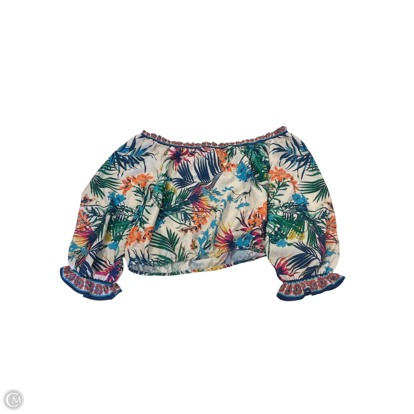Top 3/4 Sleeve By Flying Tomato In Tropical Print, Size: M