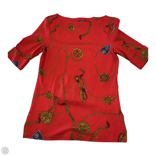 Top 3/4 Sleeve By Lauren By Ralph Lauren In Gold & Red, Size: S