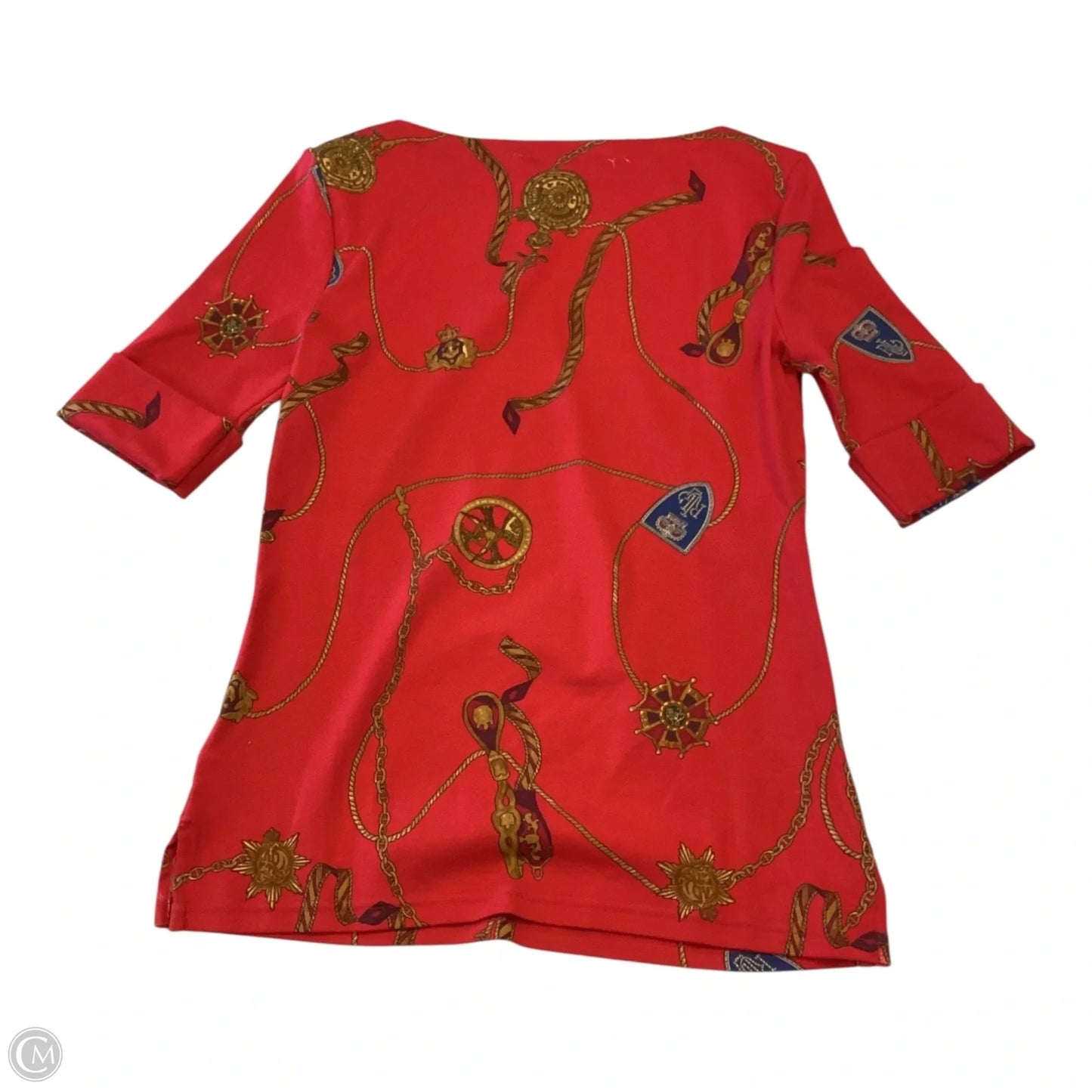 Top 3/4 Sleeve By Lauren By Ralph Lauren In Gold & Red, Size: S