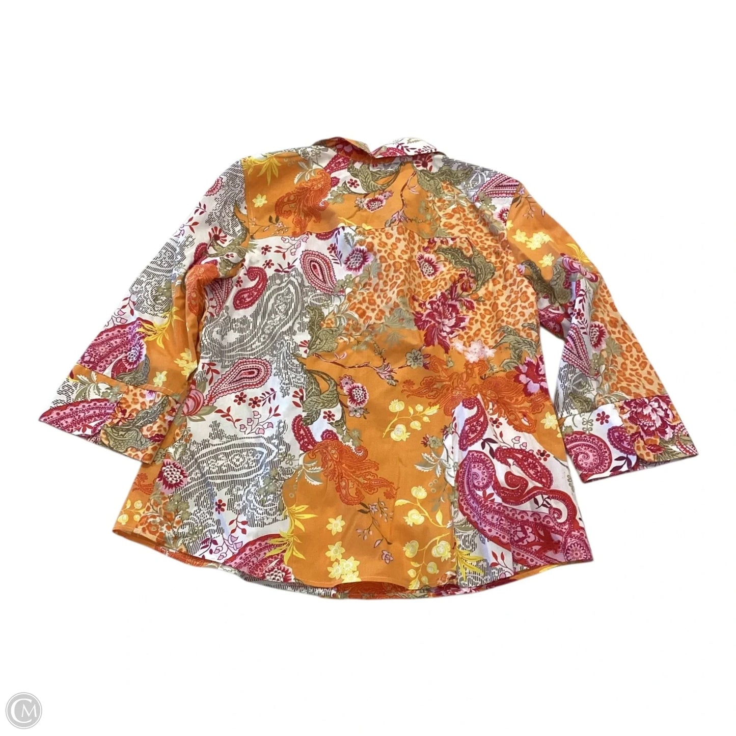 Top 3/4 Sleeve By Chicos In Orange & Red, Size: M