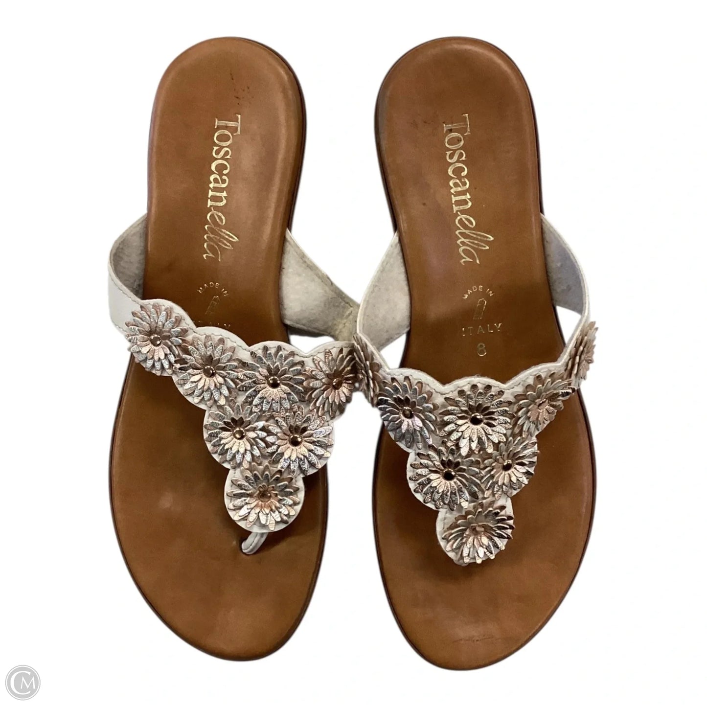 Sandals Flip Flops By Toscanella In Gold & Silver, Size: 8