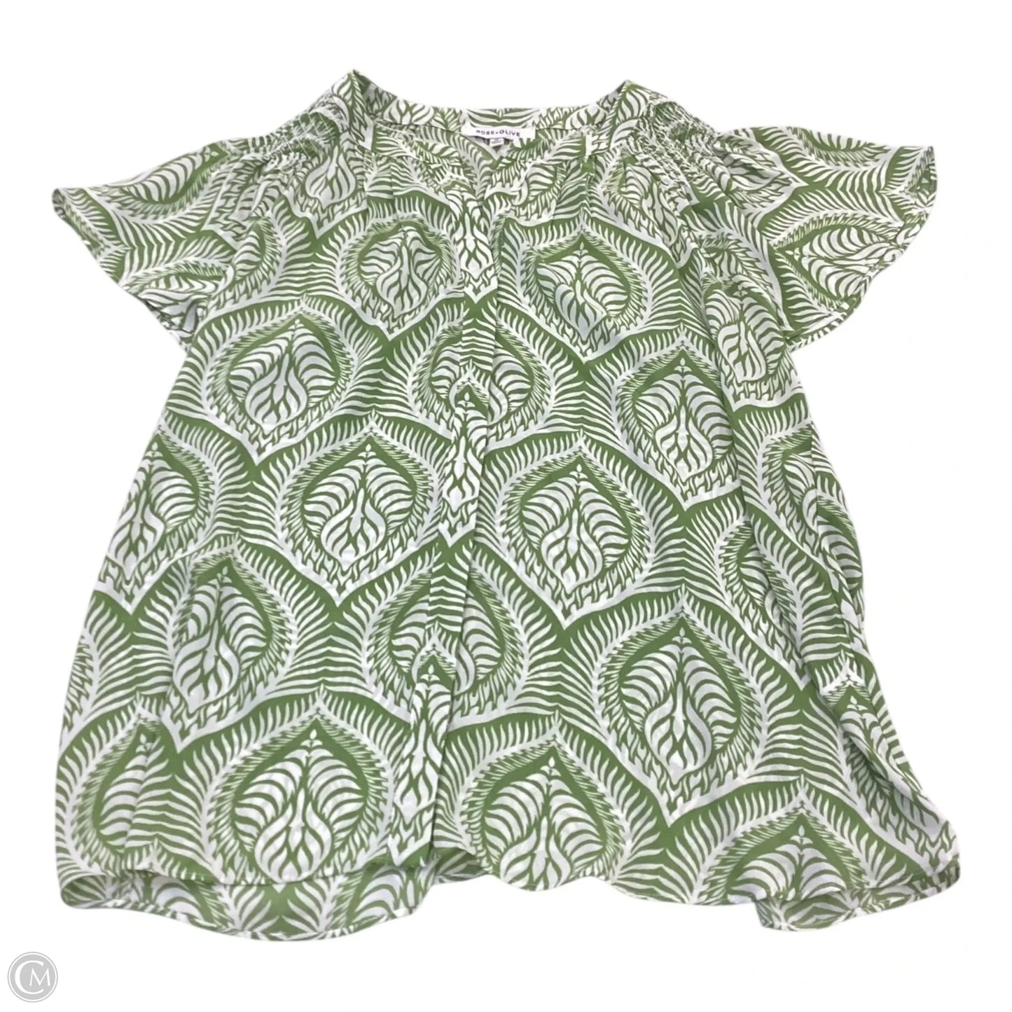 Top Short Sleeve By Rose And Olive In Green & White, Size: 1x