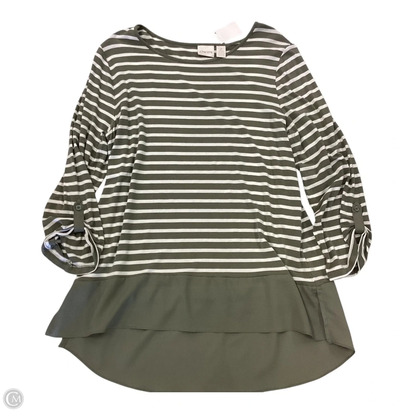 Top 3/4 Sleeve By Chicos In Striped Pattern, Size: L