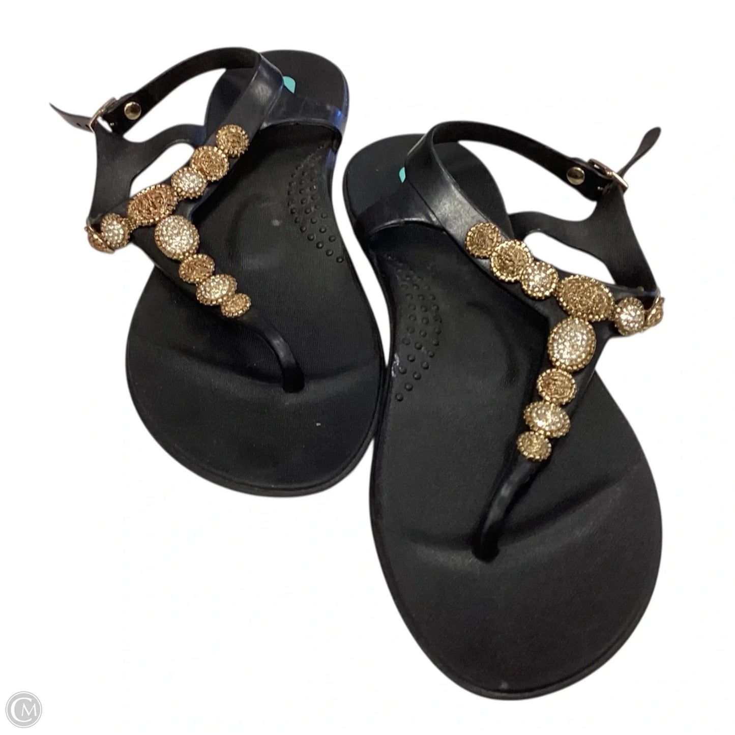 Sandals Flip Flops By Clothes Mentor In Black & Gold, Size: 8