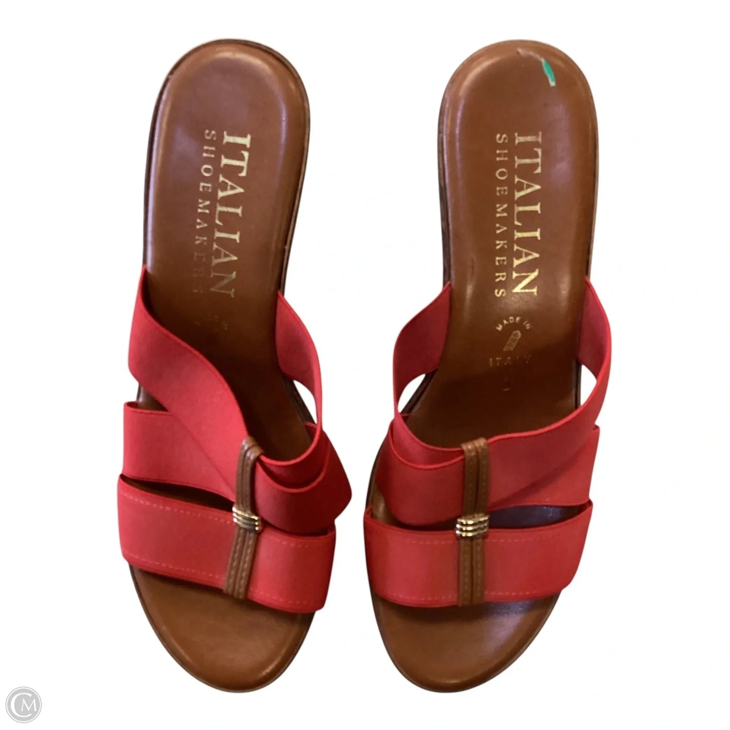 Sandals Heels Wedge By Italian Shoemakers In Brown & Red, Size: 8