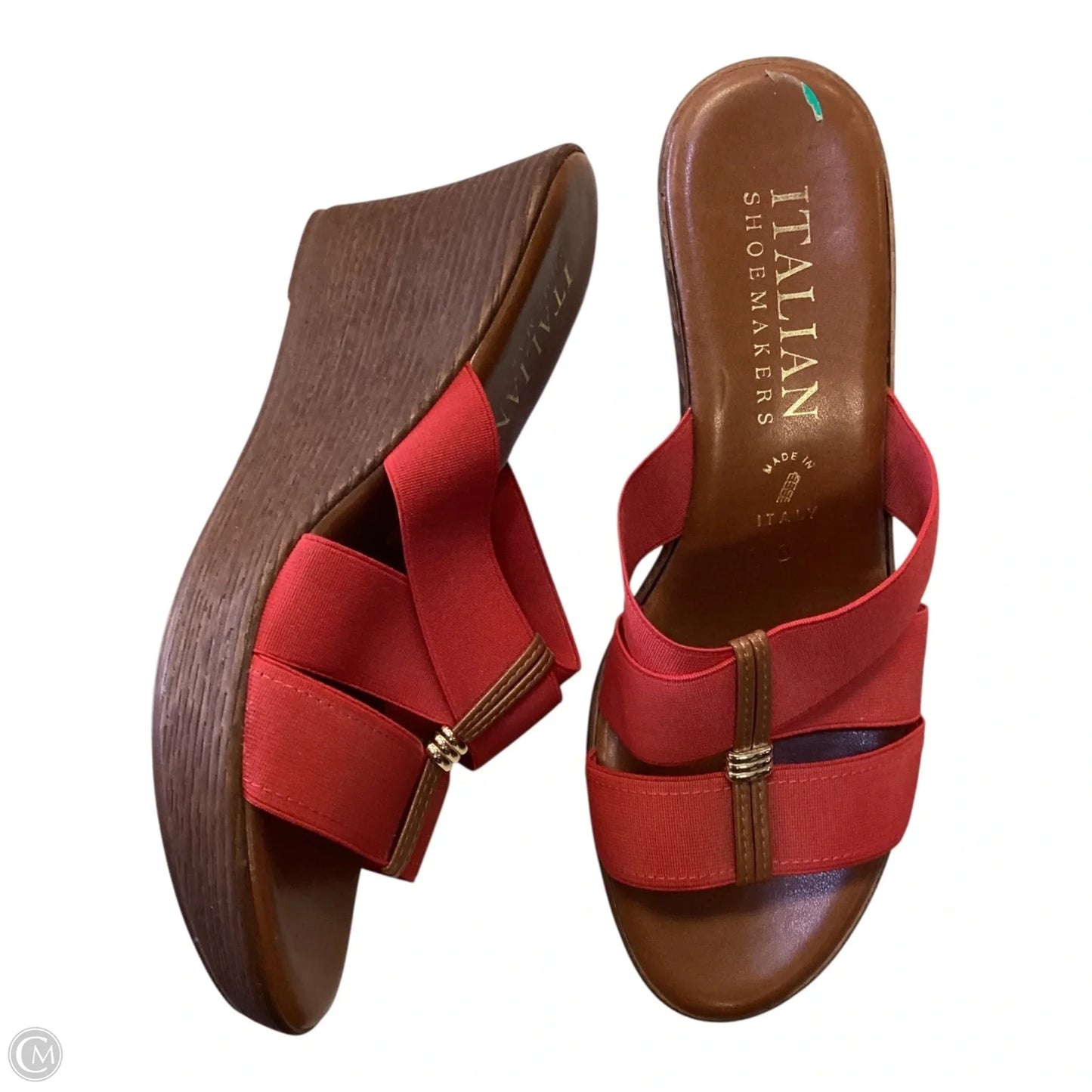 Sandals Heels Wedge By Italian Shoemakers In Brown & Red, Size: 8
