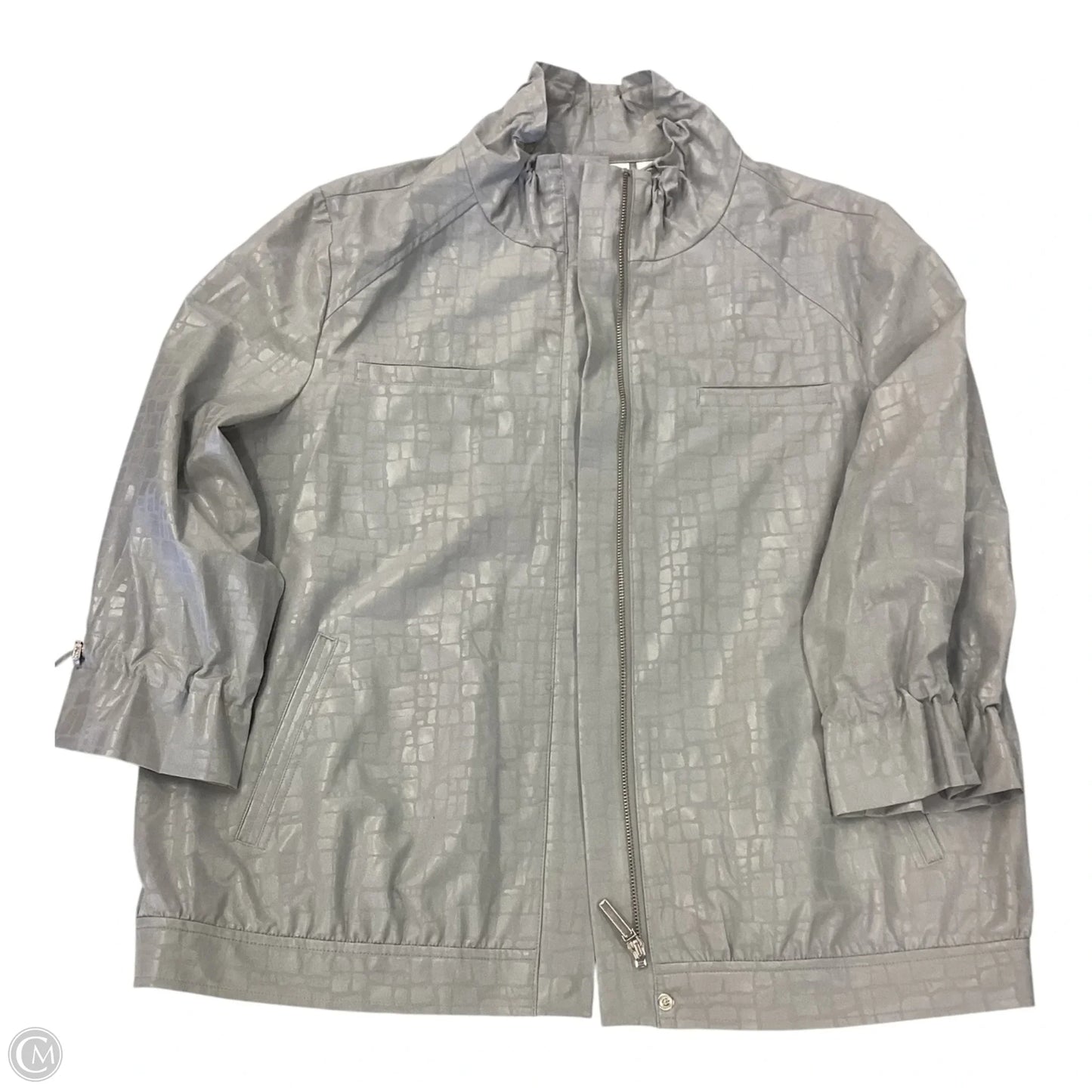 Jacket Windbreaker By Chicos In Grey, Size: L