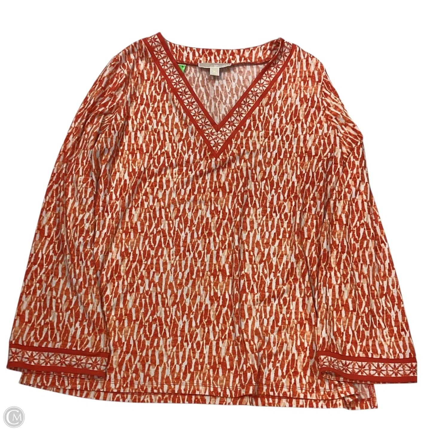Top Long Sleeve By Michael By Michael Kors In Orange & White, Size: Xl